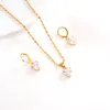 White Rhinestones Love Heart Hanger Fijne Solid 9k Gold CZ Ketting Oorbellen Set Kostuum Sieraden