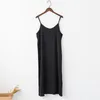 Summer Black Dress Women V-Neck Korean Style Slit Dresses Female High Quality White Long Sling Sleeveless Clothing Casual