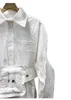[EAM] Kobiety Białe Sashes Pocket Duży Rozmiar Bluzka Lapel Krótki Rękaw Loose Fit Koszula Moda Wiosna Lato 1DD6108 21512