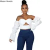 Meren Verado Spring Summer Fashion Street Young Style Tops Women Strapless Backless Sexy Bow Shape Tees 211116