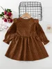Toddler Girls Confetti Heart Print Ruffle Trim Flounce Sleeve Corduroy Dress SHE