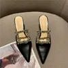 Kapcie damskie luksusowe Rhinestone Slip On muły damskie cienki obcas slajdy buty modne damskie kapcie nowe damskie klapki DF485854