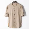 IEFB Chinese stijl katoenen hennep grote maat shirt heren casual blouse lange mouw standaard kraag coil knop heren blouse 9Y6024 210524