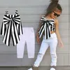 Çocuk Tasarımcı Giysileri 2019 Yaz Bebek Kız Kıyafetleri Kız Setleri Ekose Giyim Osterstraps Yay Stripe Üst Uzun Pantolon Çocuk Out9839072