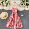 Sexy spaghetti riem mouwloze zomer jurk voor vrouwen elegante bloemenprint boho hoge taille casual party 210603