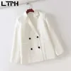 ins casual blazer blanc femmes Vestes lâche manches longues Blazers Double boutonnage mi-longueur Lady Costume Manteau Printemps 210427