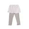 Höst Söt Baby Flickor Fake Två Pieces Patchwork Striped Leggings Med Kjol Ren Bomull Casual Base Bottoms 210508