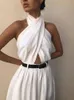 Kreuzkleid Weiß Rückenfreier Bikini Up Frauen Tunika Lange Strandkleidung Badeanzug Cover Ups Sommerurlaub Sommerkleid 210319