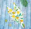 브라질 새 원피스 수영복 섹시한 컷 아웃 수영복 여성 바디 슈트 수영복 빈티지 비치웨어 레몬 프린트 붕대 210324