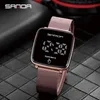 SANDA Digital Unique Fashion Women LED Light Touch Square Screen Waterproof Wristwatches Female Brand Luxury Watches