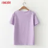 Tangada Mulheres Candy Cor Algodão T Shirt Manga Curta O Neck Tees Ladies Casual Camiseta Top Street Wear Top 2y14 210609