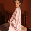 Sexy Silk Wedding Bathrobe Homewear Satin Robe Female Intimate Lingerie Sleepwear Casual Gown Sexy Nightwear Q0818