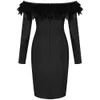 Ocstrade Women Off Shoulder Blalck Bandage Klänning Rayon Feather Sexig Långärmad Bodycon Evening Party 210527