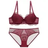 Nouveau sous-vêtements de coton mince de couture Femmes Brasserie Brasiere Sexy Bra Panties Plus taille D E Cup Lace Lingerie Green X0526