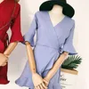 Moda Kobiety Justy Nieprawidłowe Ruffles Krótkie Pół Rękawów Bandaż Neck Bandaż Playsuit Koreański Dziewczyny Romper Summer Bodysuits 210525