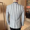 Stripe Blazer Homens Slim Fit Fit Terno Casual Jaqueta Coreano Business Blazer Masculino Moda Clube Casaco Casaco Venda Traje Venda Homme 210527