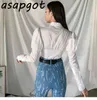 Shirts Blouses Casual Mode Kleding Single-Breasted Contrast Kleur Patchwork Tops Turn Down Collar Lange Mouw Chic 210429