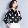 Bahar Kore Zarif Slim Fit Lady Tops Uzun Kollu Standı Yaka Polka Dot Şifon Bluz Kadın Blusas Mujer 9045 50 210527