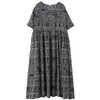 Johnature Summer Loose Retro Print O-Neck Kortärmad Plus Storlek Klänning Enkel Fritid Bekväm Kvinnor Pullover Dress 210521