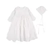 Kleinkind Baby Mädchen Taufe Outfit, Taufe bestickte Spitze Langarm Kleid Kleid mit Mütze 2-teiliges Kleidungsset Q0716