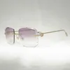 Designer Men's and Women's Beach Couple Sunglasses 20% Off Vintage Oversize Men Diamond Cut Gafas Retro Metal Shades Women Goggles for Outdoor Rimless Eyewear