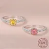 925 Sterling Silver Yellow / Pink Lab Diament Sapphire Pierścień Piękny Prezent Romantyczny Księżniczka Niktle Kobiety