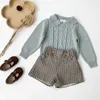 2021 Höst Baby Girls Sweater Toddlers Barn Stickade Pullovers Toppar Koreanska Stil Pure Färg Peter-Pan Collar Baby Girls Tröjor Y1024