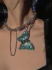 Nuevo collar de diseño de mariposa, cadena de clavícula de cristal de acero de titanio Original, joyería de moda callejera de Hip-Hop que combina con todo