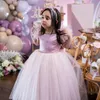 2021 simples flor rosa menina vestidos bola vestido de bola tule lilttle crianças aniversário desfile vestidos de casamento