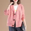Вязаный свитер Женщины короткие свободные синие розовые кардиганы осень зима корейский сладкий мода V шеи тонкие свитеры LR885 210531