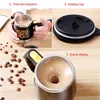 Auto Sterring Coffee mug Stainless Steel Magnetic Mug Milk Mixing Mugs Electric Lazy Smart Shaker Cup 2pcs gift 1 spoon 220311