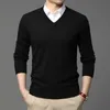 Alta Qualidade Moda Marca de lã Malha Pullover v Neck Sweater Preto Para Homens Autum Inverno Casual Jumper Roupas 210918