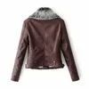 fashion women zipper outerwear with soft collar cool lady faux lamb wool fur jacket moto female chic sashes suits 210430