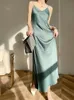 Summer Sexy Satin V Neck Women's Dress Solid Spaghetti Strap Sleeveless Backless Minimalism Female Party 210428