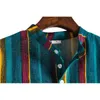 カラフルな虹の縞模様のプリントメンズ夏のシャツの面白い落書きのシャツ男性のカジュアルなスタンド襟の男性半袖シャツ210524