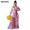 CM.YAYA Autumn Women Set Full Sleeve V-neck Crop Tops Wide Leg Pants Two 2 Piece Sets Street Tracksuit Chiffon Beach Outfits 211105