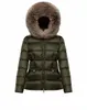Women Nylon Short Down Jacket Zipper Closure Pockets BeltThick Warm Coat Classic Designer Lady Fur Hood Winter Outwear