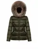 Frauen Nylon Kurze Daunenjacke Reißverschluss Taschen BeltThick Warmer Mantel Klassische Designer Dame Pelz Kapuze Winter Outwear