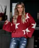 Qooth Plus Size Printed Five-pointed Star Pullover Sweater Womens Fall Winter Loose All Match Fashion QT666 210609