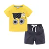 Mudkingdom Summer Plaid Short Set for Boys Beach Holiday Outfits Dinosaur Cute T-Shirt and Drawstring Kids Clothes Suit 210615
