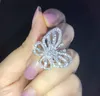 Nueva llegada Impresionante joyería de lujo Shinning 925 Sterling Silver Pave White Sapphire CZ Diamond Promise Rings Wedding Butterfly Ba7725464