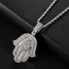 DZ Bling glacé CZ Hamsa main Baguette pendentifs colliers pour hommes rappeur bijoux avec pendentifs à breloque arrière solide X0509