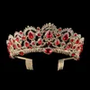 European Drop Green Red Crystal Tiaras Vintage Gold Rhinestone Pageant Crowns With Comb Barock Wedding Hair Accessories257G