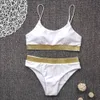 Glitter Trim High Waist Bikini String Bikini Push Up Bathing Suit Women Swimsuit Plus Size Swimwear Red Two Piece Gold Bra X0522