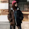 Neploeファッションシックな偽の2ピースパーカーパーカー韓国風の暖かいジップ冬の女性のジャケットターンダウンカラーハジュクフパブコート1H582 210423