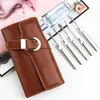 10 pcs unha manicure conjunto com scissor tweezer cortador dobrável couro bolsa de aço inoxidável beleza unhas pedicure ferramentas