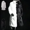 Men's Fur & Faux Mens Fashion Winter Punk Rock Coat Hooded Long Jacket Black White Patchwork Overcoat Men Cardigan