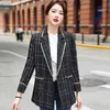 Veste de costume de bureau décontractée de haute qualité automne et hiver vérifier dames à double boutonnage blazer haut élégant 210527