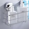 Étagère de salle de bain en acier inoxydable douche double ventouse montage mural porte-shampooing panier cuisine organisateur 210724