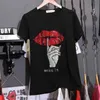 Loose large size 3XL cotton drilling black T-shirt short sleeve summer Korean version Tees diamonds Trend Tops 210623